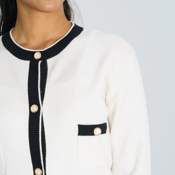 LADIES CARDIGAN-WHITE/BLACK