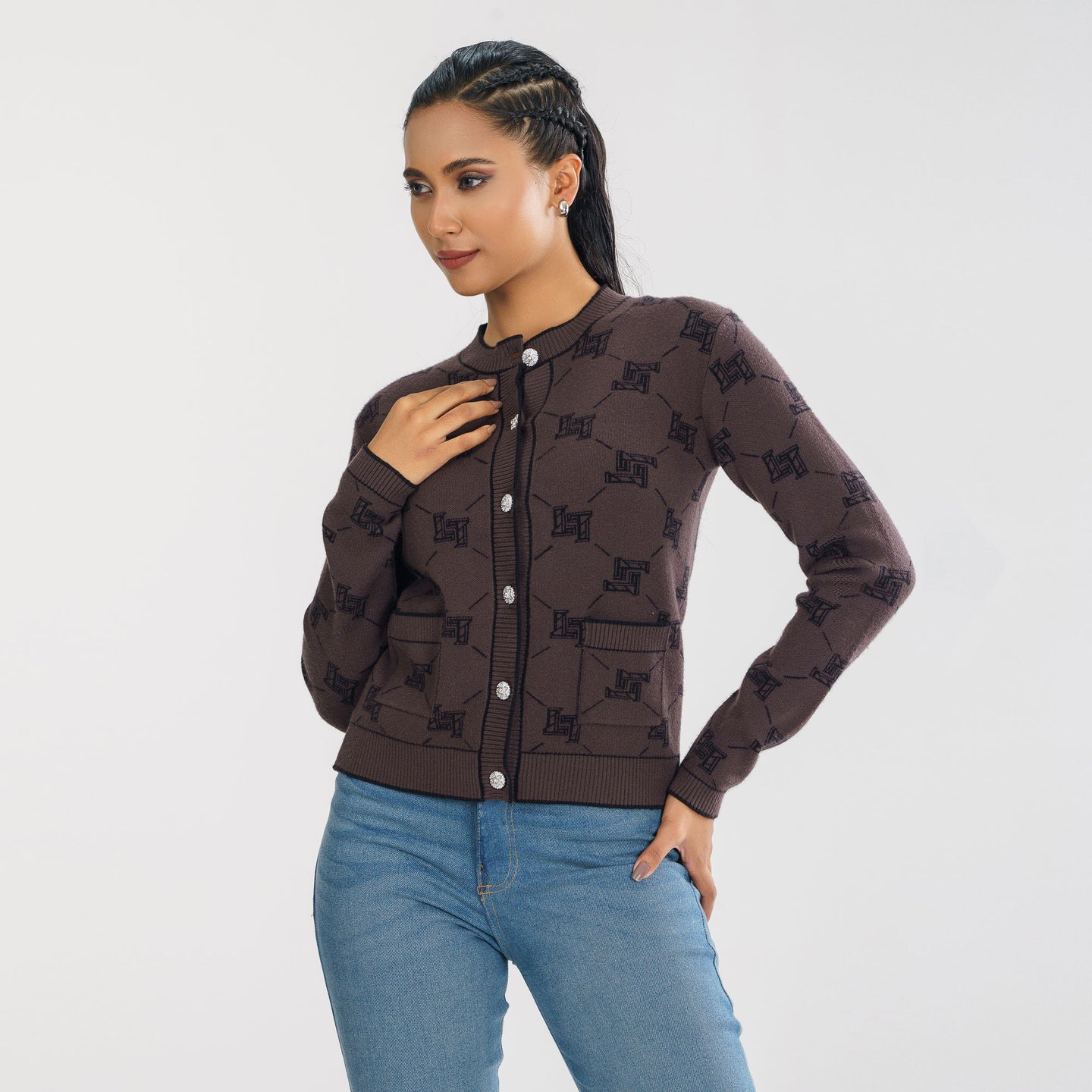 LADIES CARDIGAN-BROWN