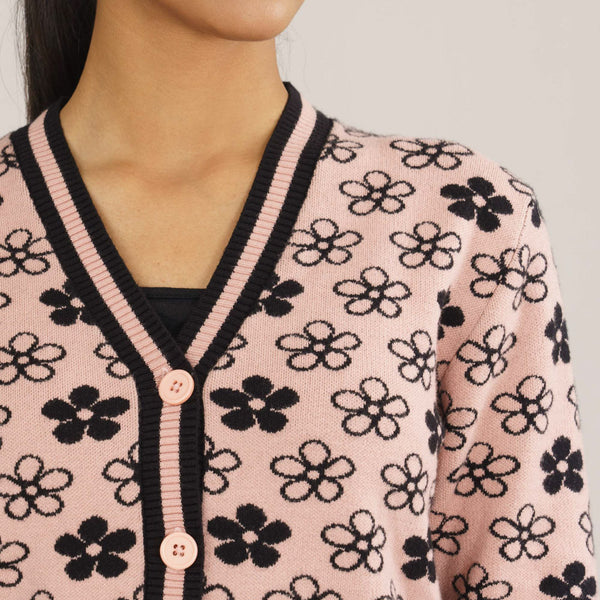 Womens Black & Pink Cardigan