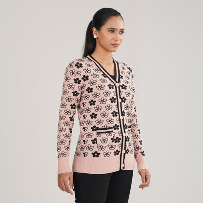 Womens Black & Pink Cardigan