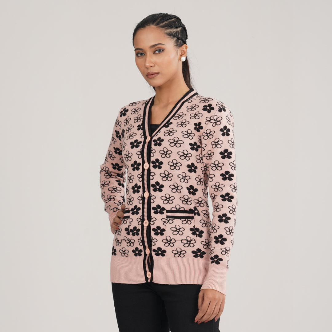 Womens Black & Pink Cardigan