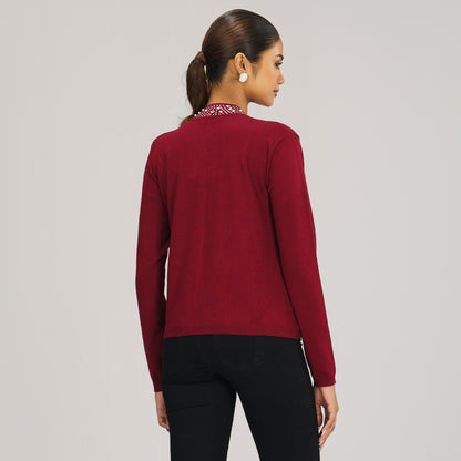 Womens Maroon Cardigan Sweater