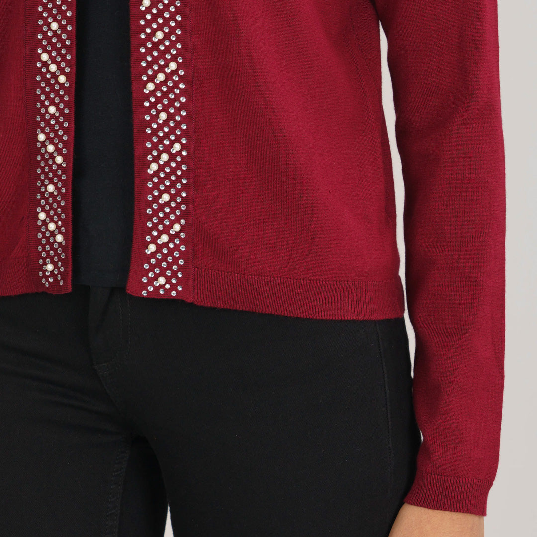 Womens Maroon Cardigan Sweater