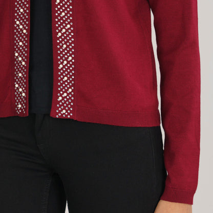 Womens Maroon Cardigan Sweater