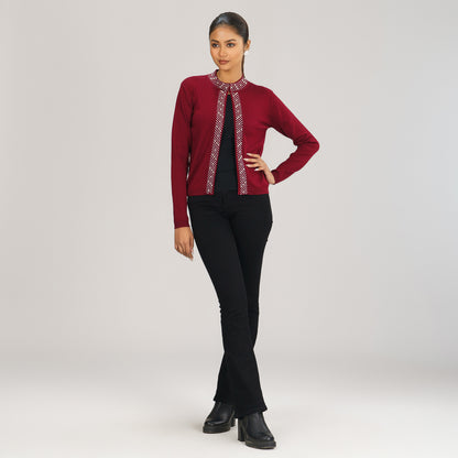 Womens Maroon Cardigan Sweater
