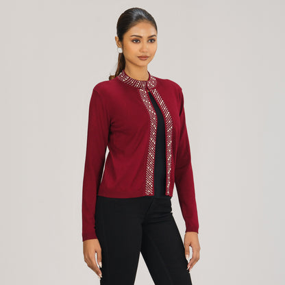 Womens Maroon Cardigan Sweater