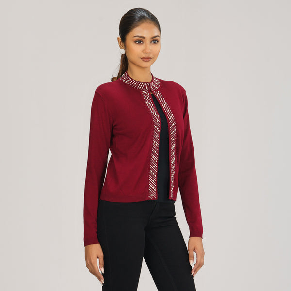 Womens Cardigan Sweater - Maroon