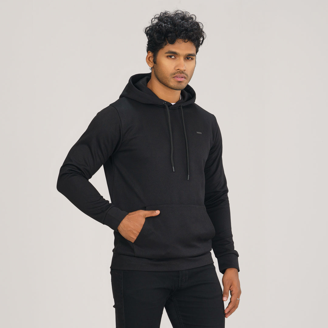 Mens Black Jacquard Hoodie