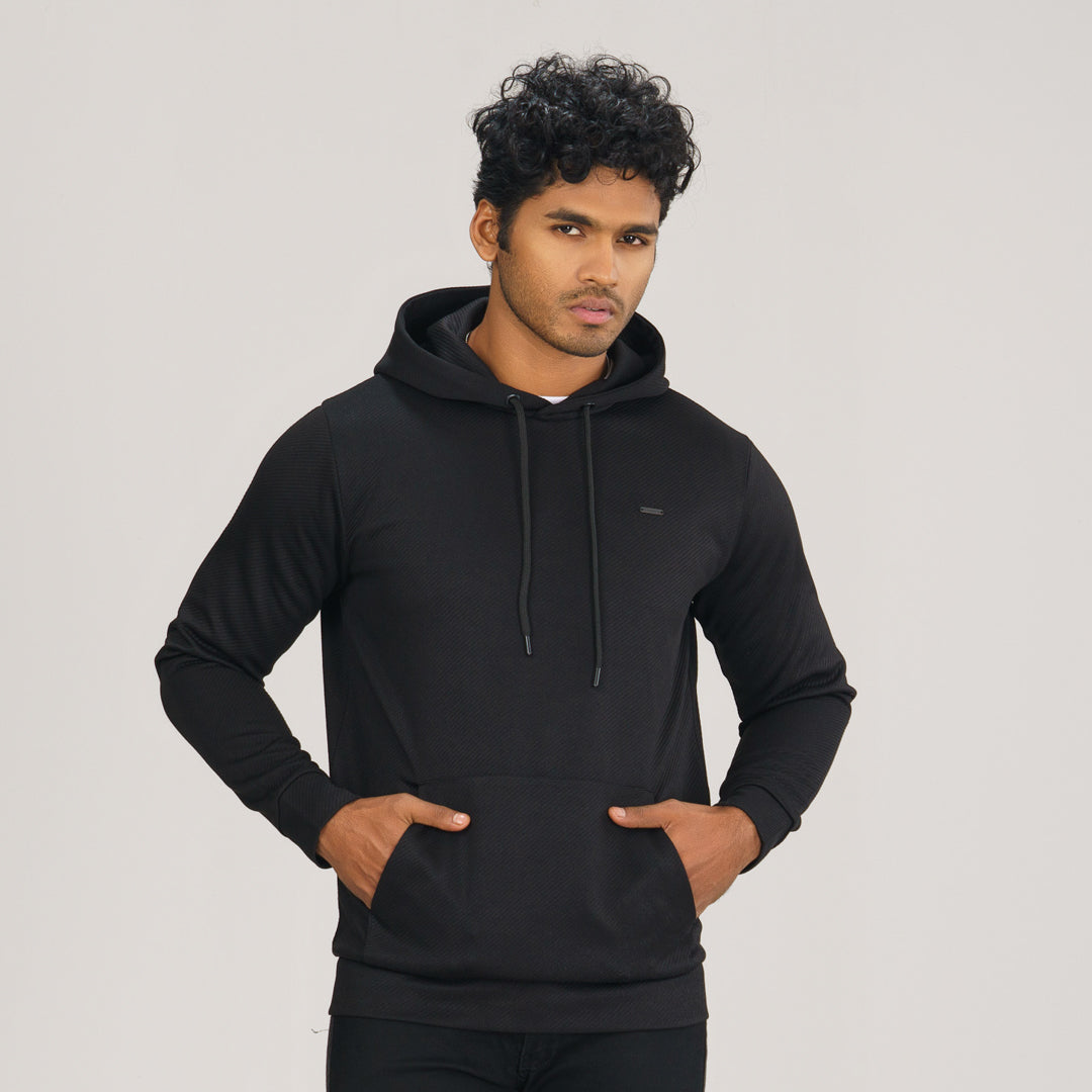 Mens Black Jacquard Hoodie