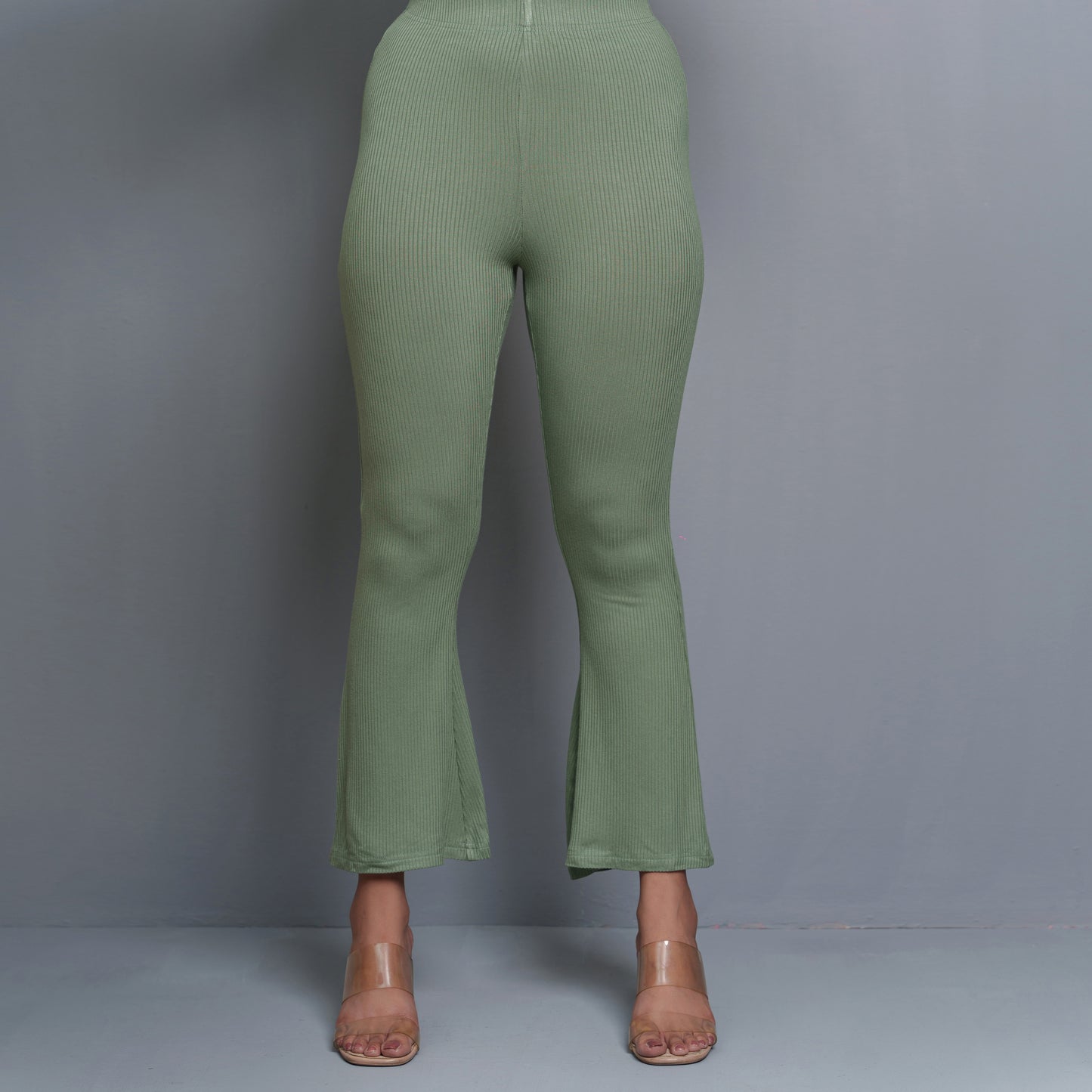 Womens Light-Olive Wide Leg Leggings