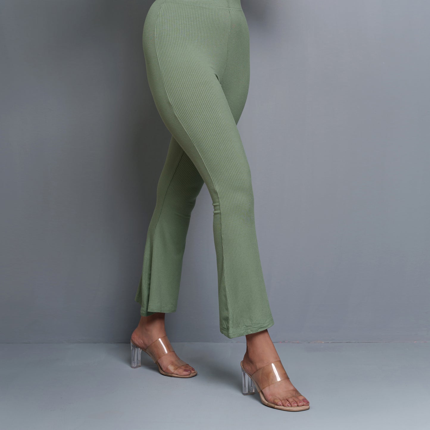 Womens Light-Olive Wide Leg Leggings