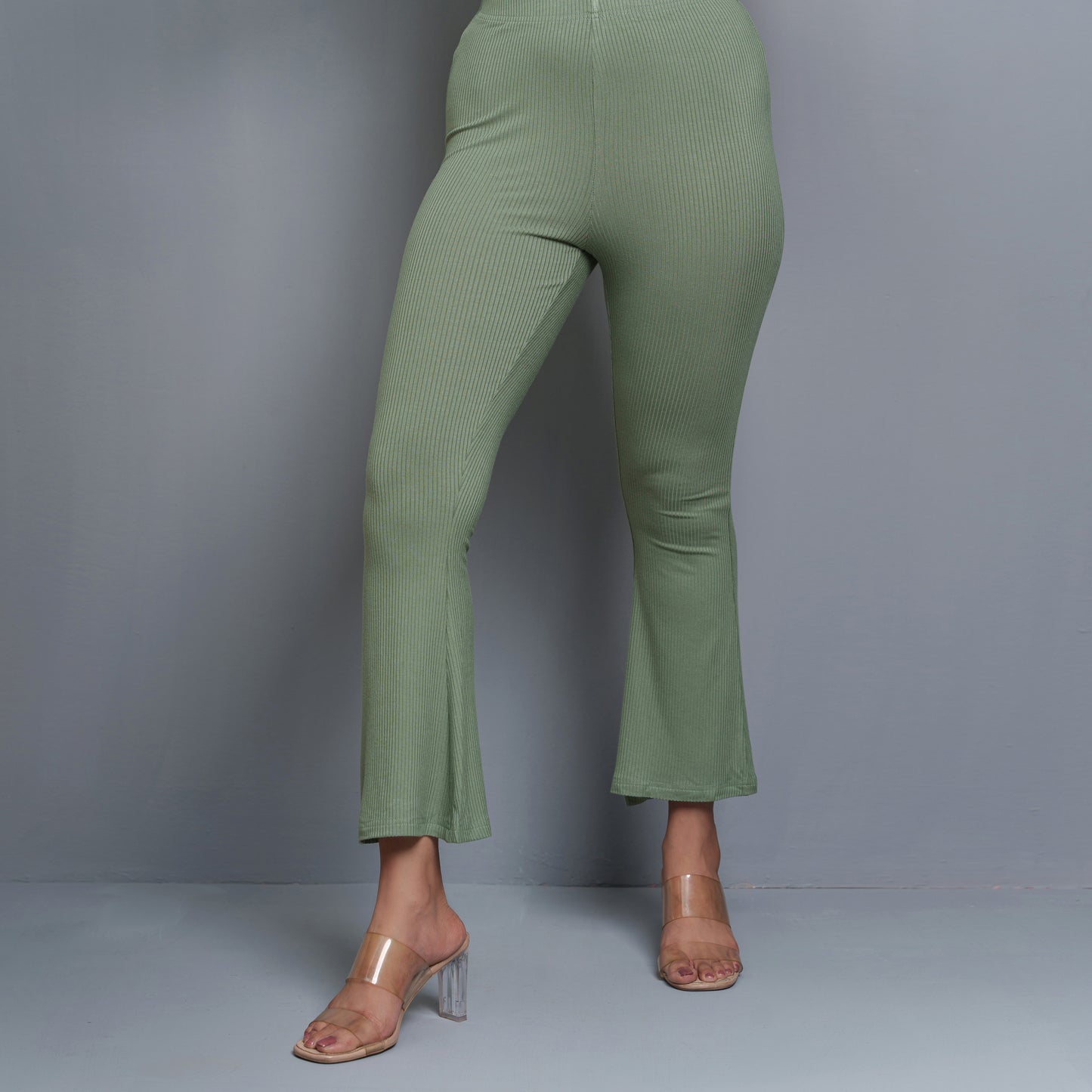 Womens Light-Olive Wide Leg Leggings