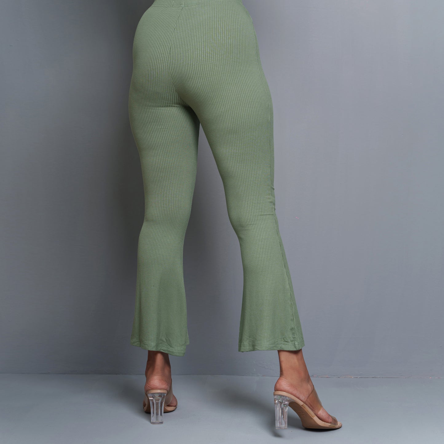 Womens Light-Olive Wide Leg Leggings