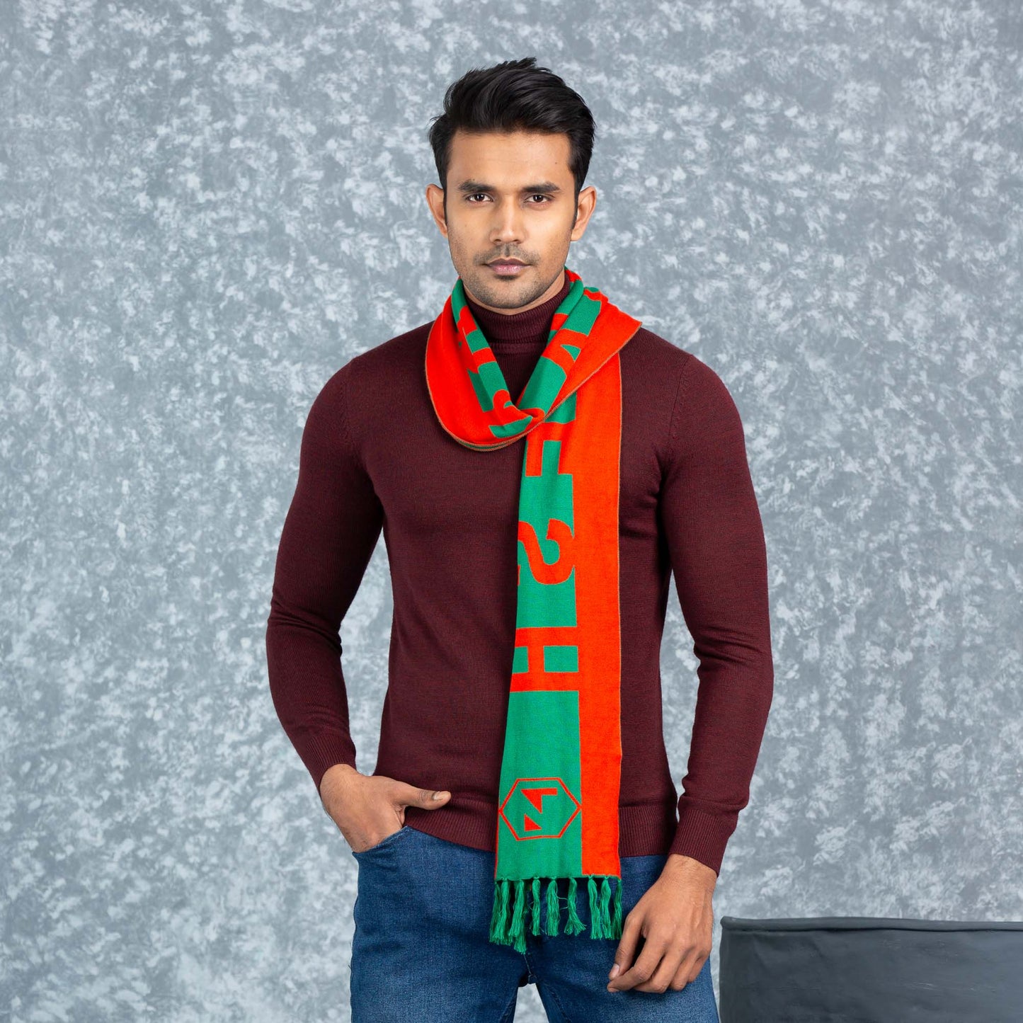 Mens Muffler-Green & Red