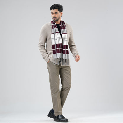 Mens Grey & Maroon Muffler