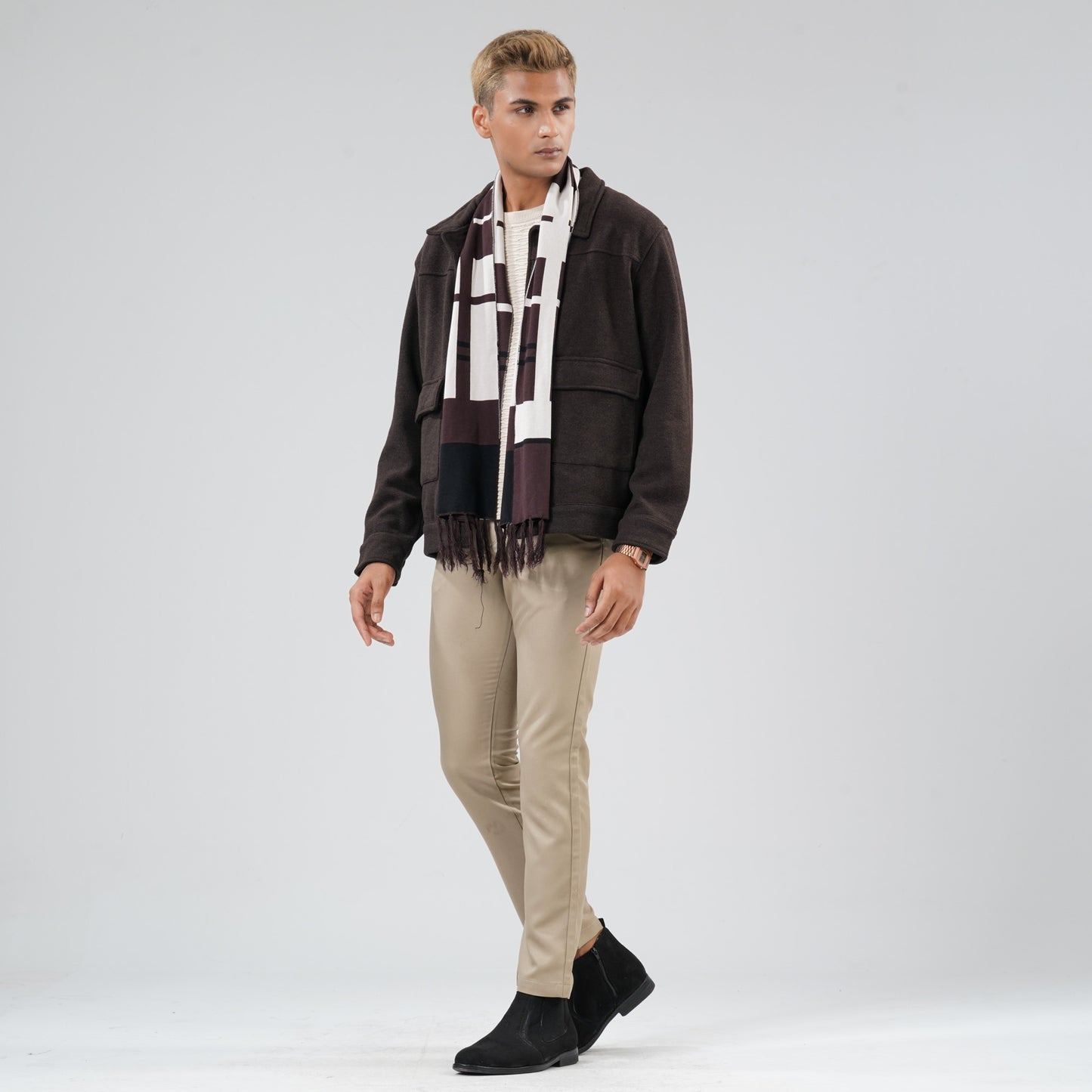 Men's Beige & Brown Muffler