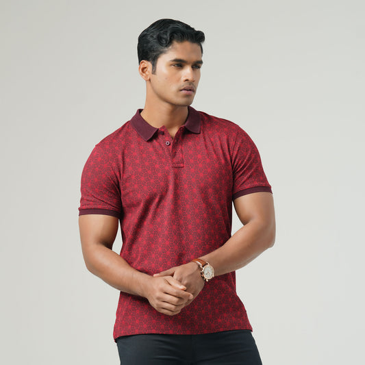 Mens Red AOP Polo