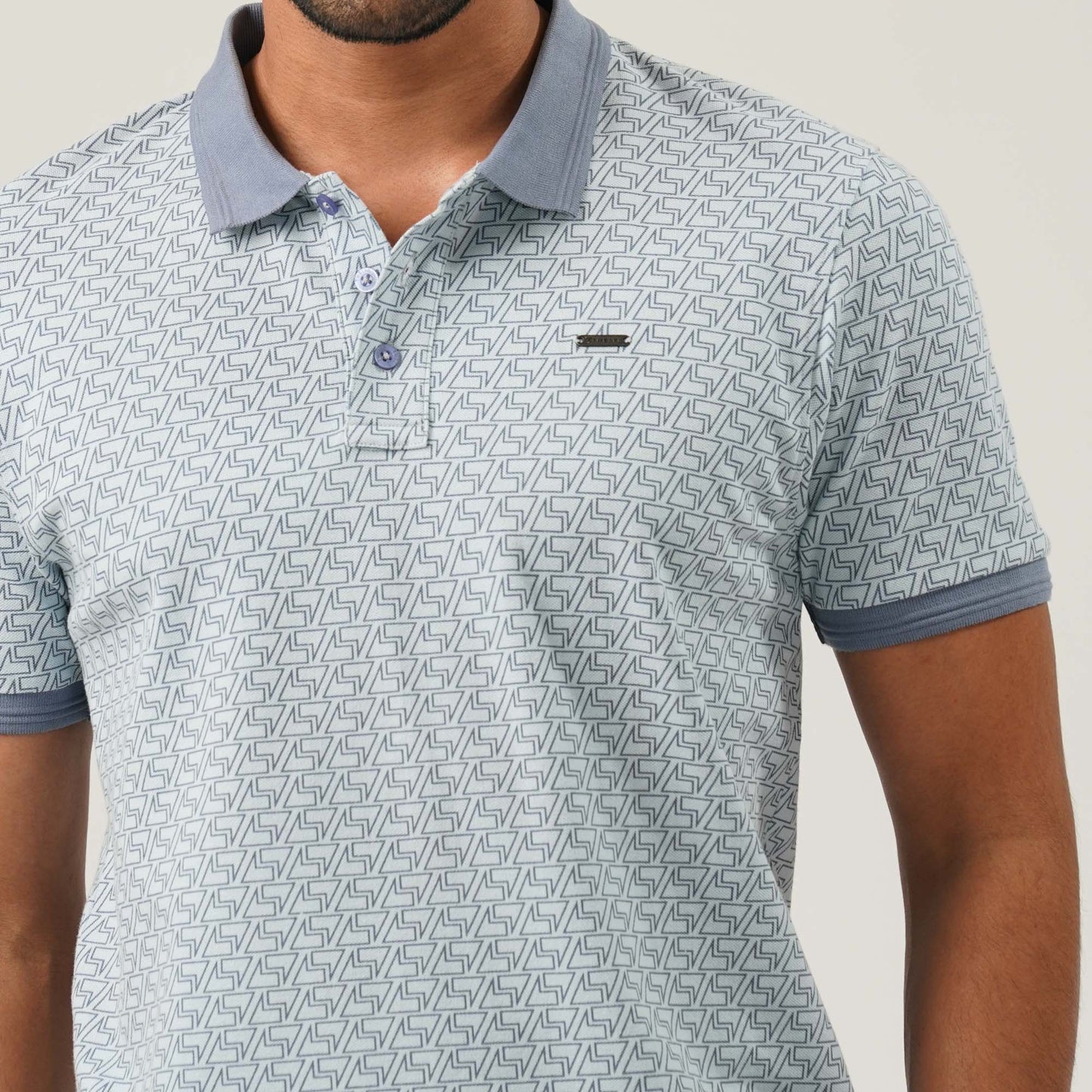 Men Light Blue Cotton Polo