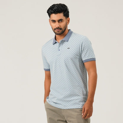Men Light Blue Cotton Polo