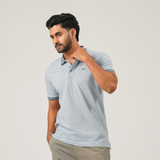Men Light Blue Cotton Polo