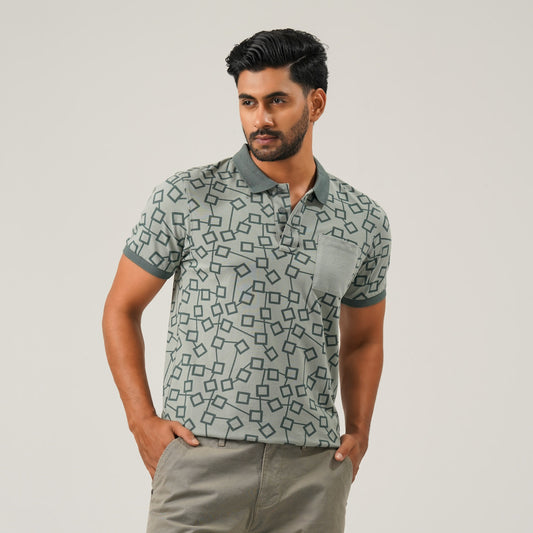 Men Light Green Cotton Polo