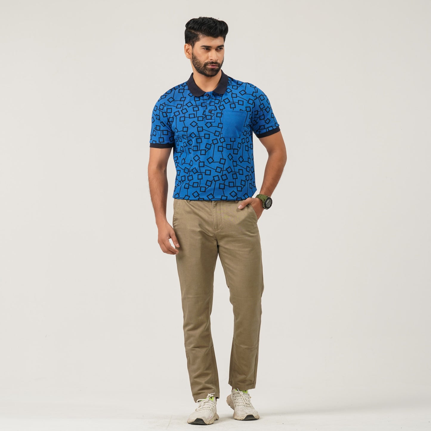 Men Blue Cotton Polo