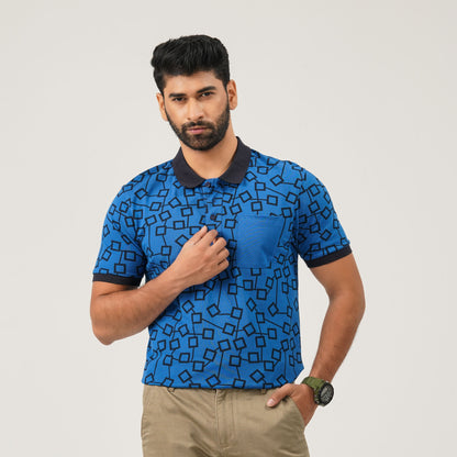 Men Blue Cotton Polo