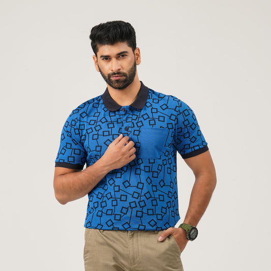 Men Blue Cotton Polo