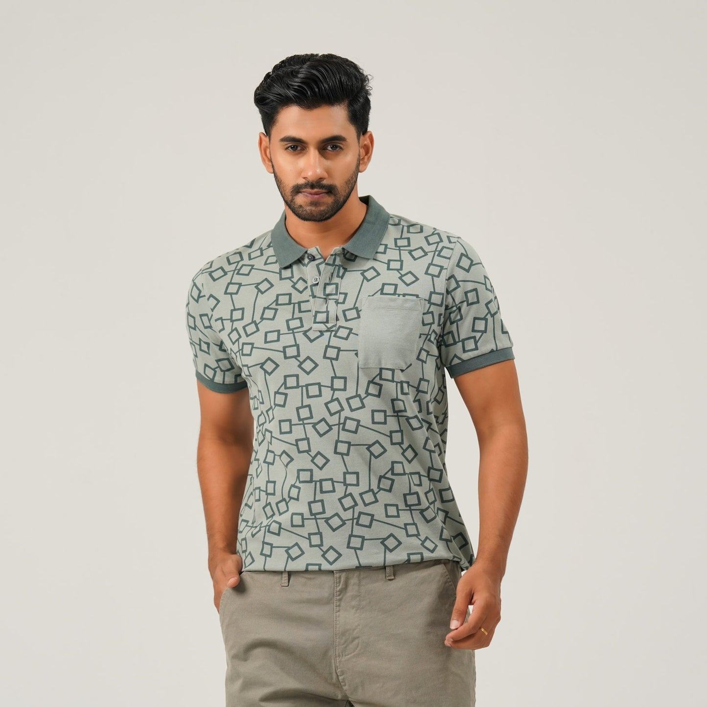 Men Light Green Cotton Polo
