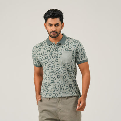 Men Light Green Cotton Polo