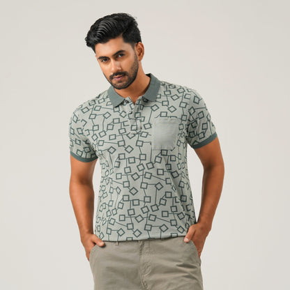 Men Light Green Cotton Polo
