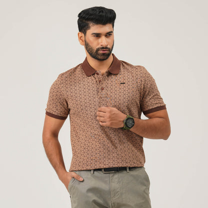 Men Brown Cotton Polo