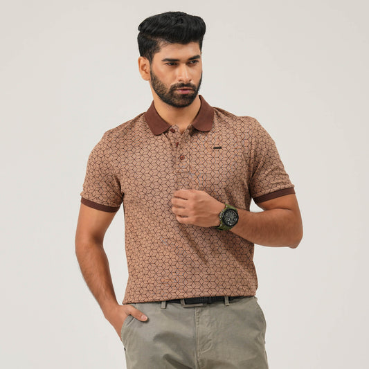 Men Brown Cotton Polo