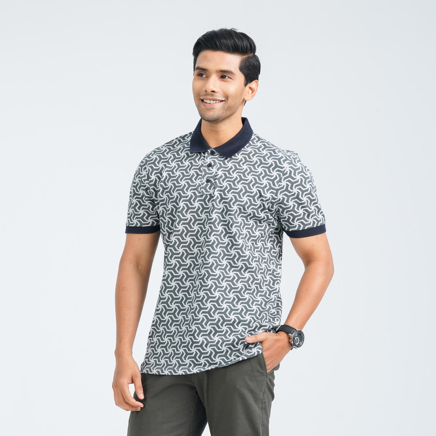 Men's Light Grey Cotton Polo