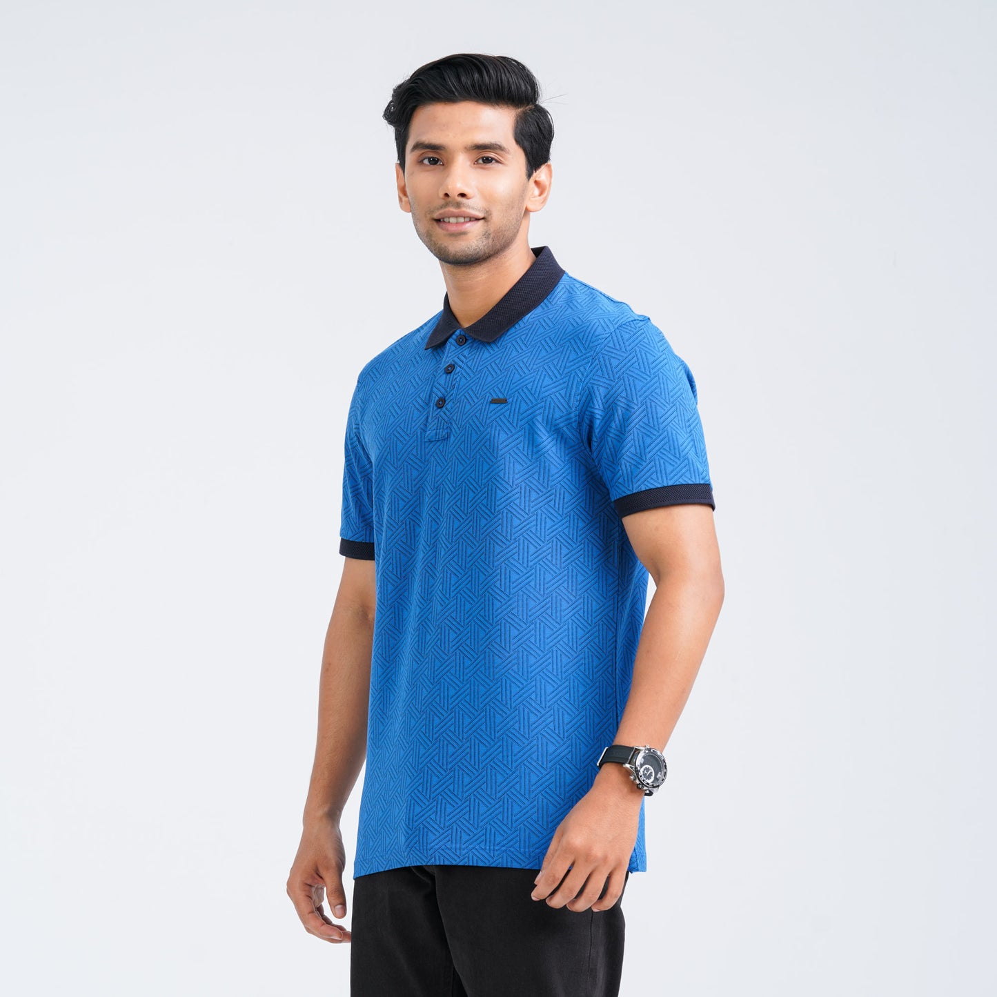 Men's Blue Cotton Polo