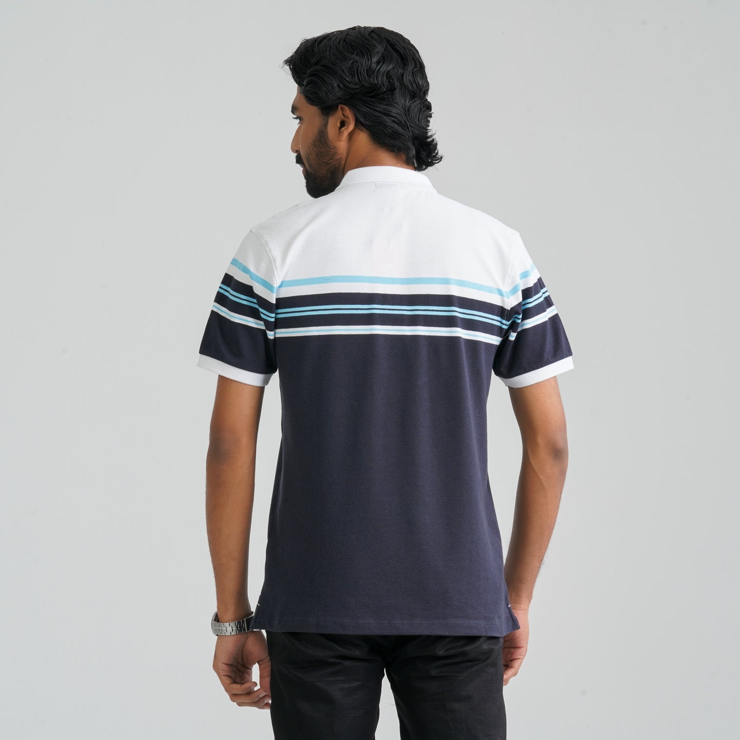 Men's Navy & White Cotton Polo