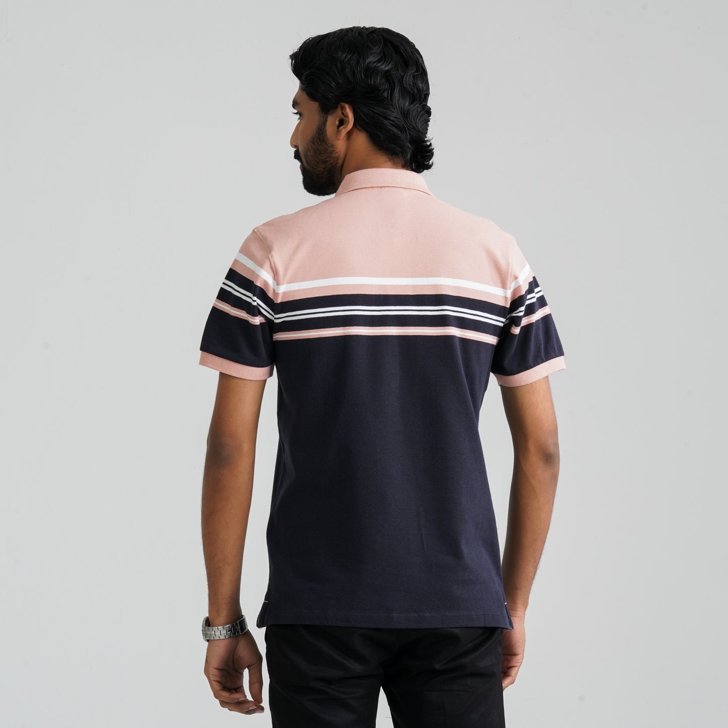 Men's Navy & Peach Cotton Polo