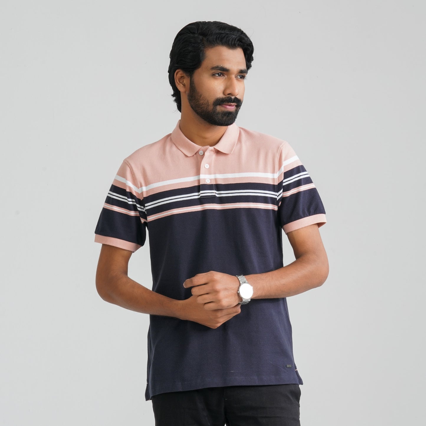 Men's Navy & Peach Cotton Polo