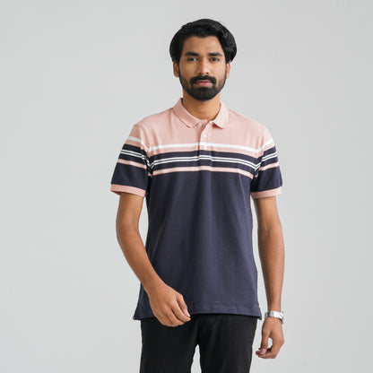 Men's Navy & Peach Cotton Polo