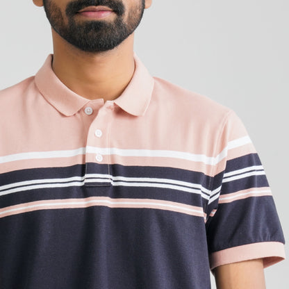 Men's Navy & Peach Cotton Polo