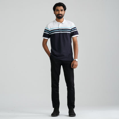 Men's Navy & White Cotton Polo
