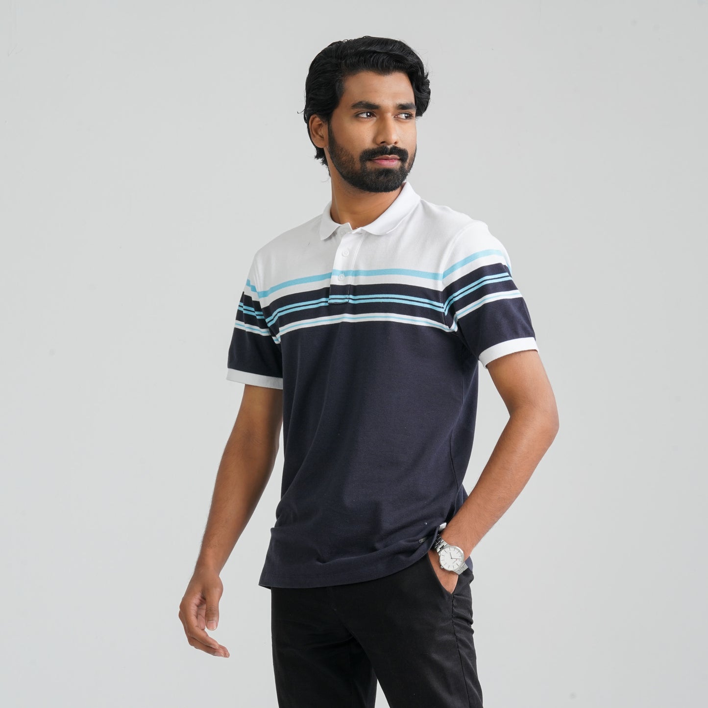 Men's Navy & White Cotton Polo