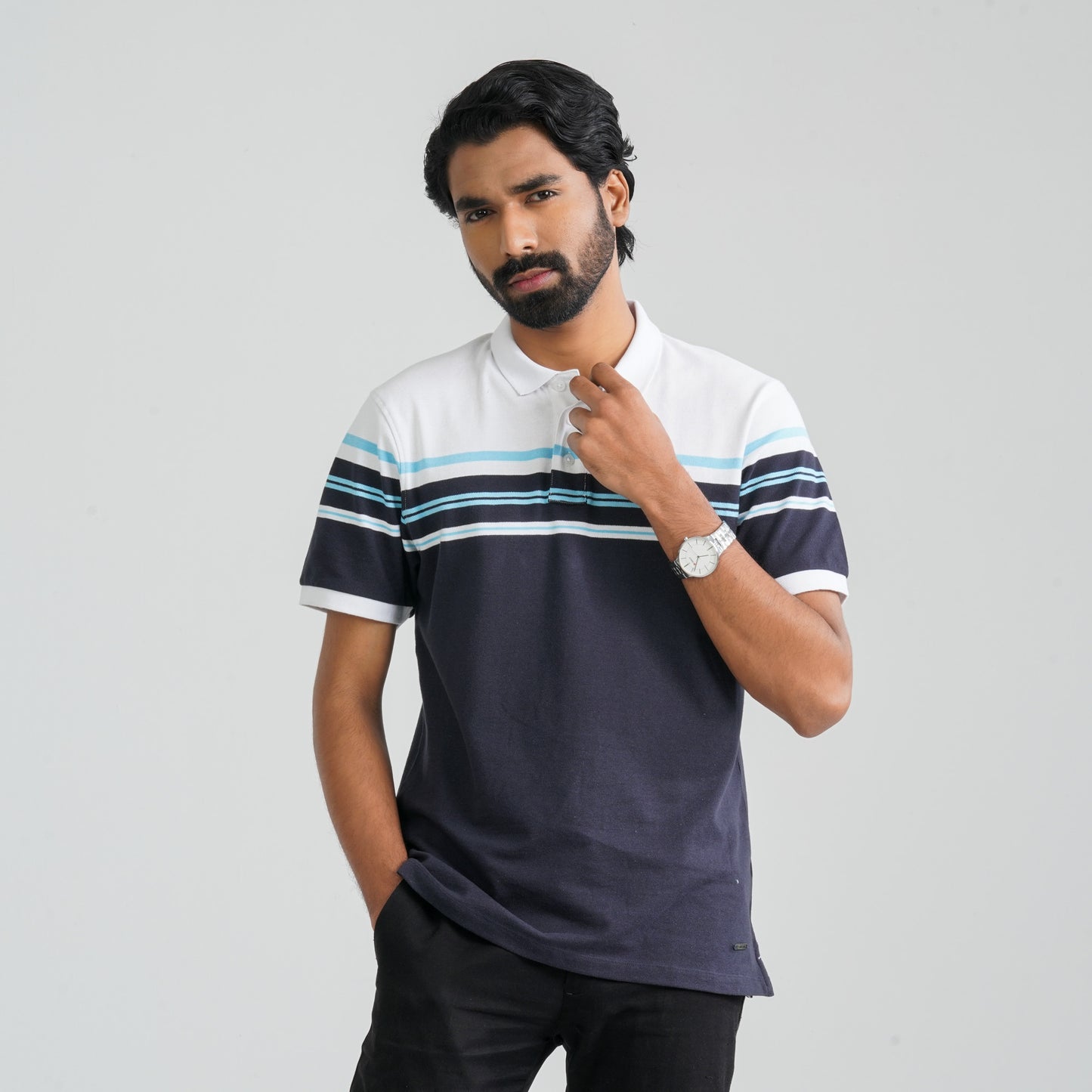 Men's Navy & White Cotton Polo