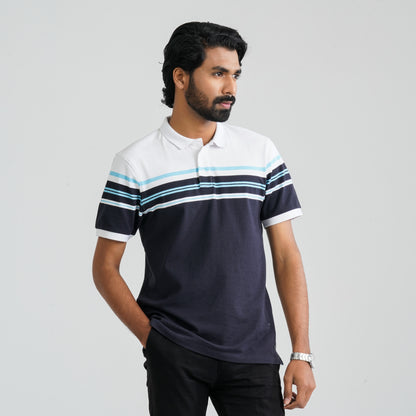Men's Navy & White Cotton Polo