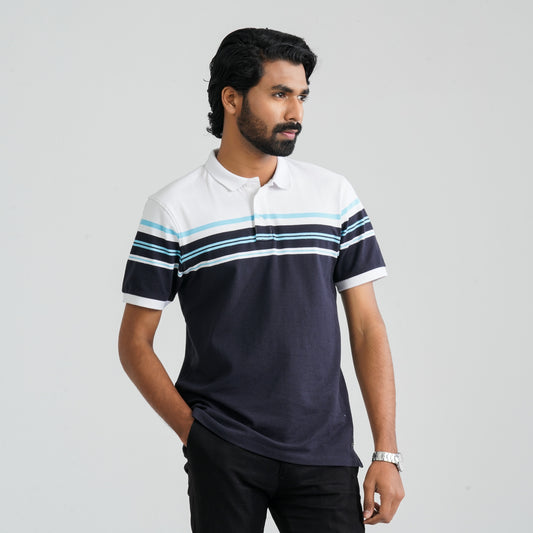 Men's Navy & White Cotton Polo