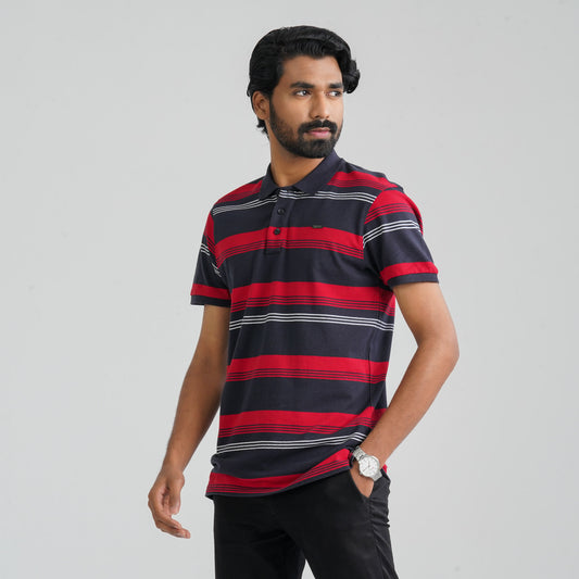Men's Navy & Red Cotton Polo