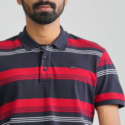Men's Navy & Red Cotton Polo