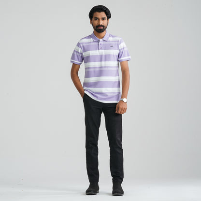Men's Purple & White Cotton Polo