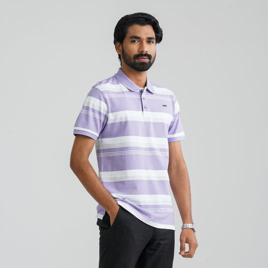 Men's Purple & White Cotton Polo