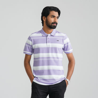 Men's Purple & White Cotton Polo